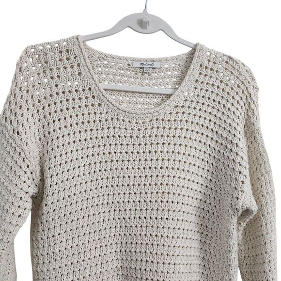 Madewell Sweater Womens XS Ivory Open Stitch Austen Knit Pullover Crewneck - Picture 3 of 6